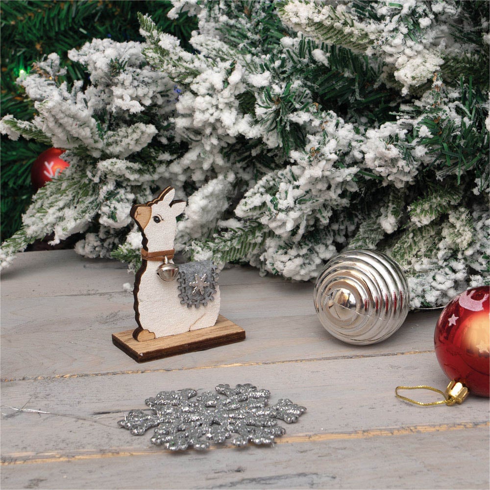 St Helens White Sitting Wooden Alpaca Ornament Image 3