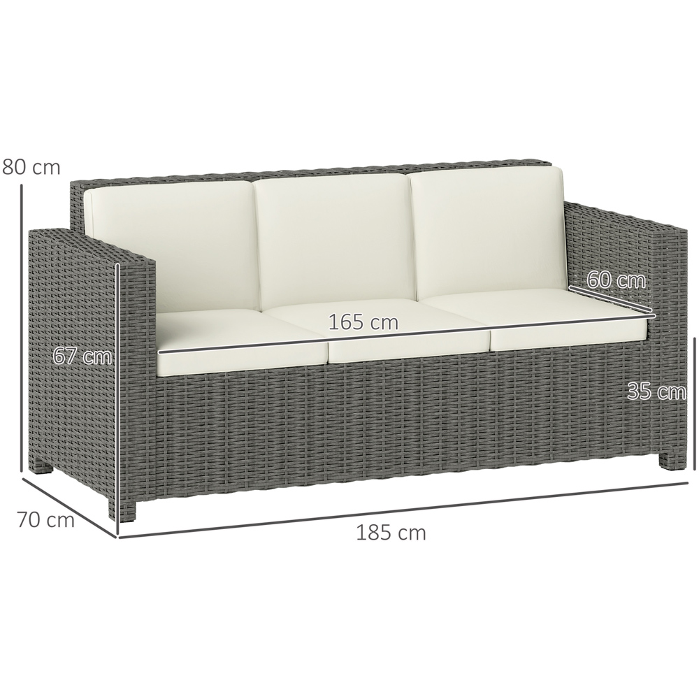 Outsunny 3 Seater Cream Cushion Rattan Wicker Patio Sofa Image 7