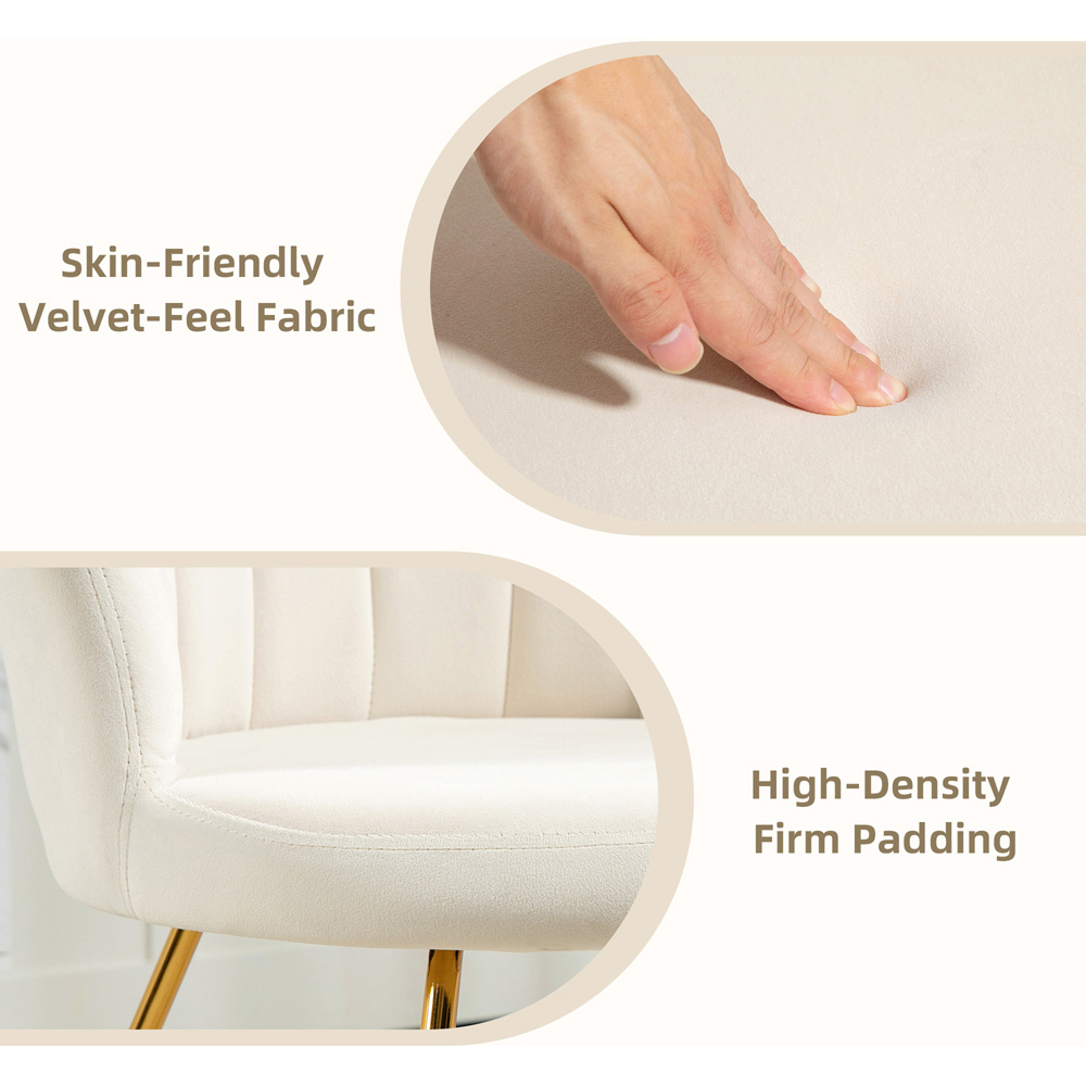 Portland Cream Velvet Accent Chair with Lotus Backrest Image 7