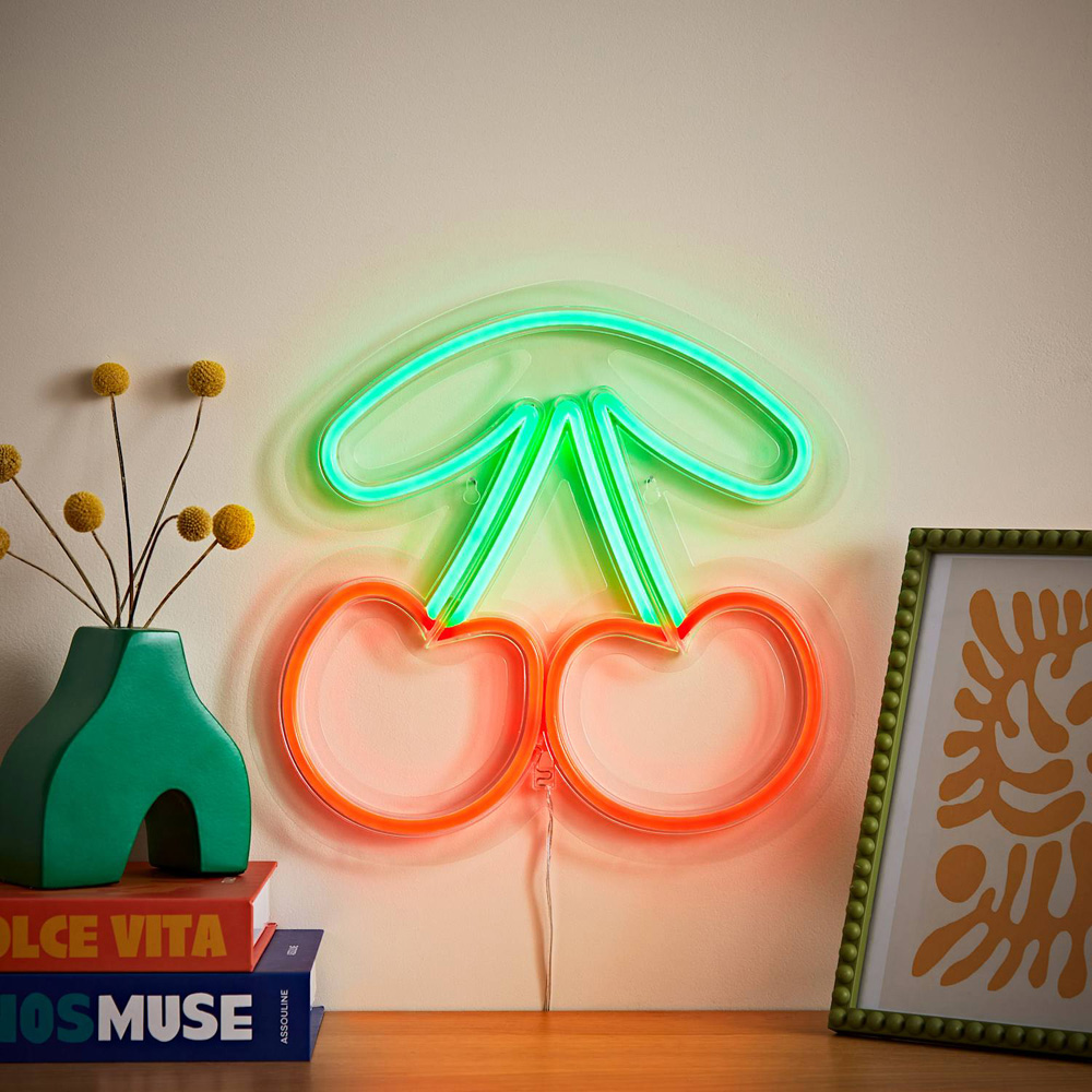 ValueLights Red Cherries with Green Stem Neon Wall Light Image 5