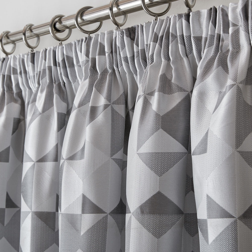 Alan Symonds Scandi Silver and Grey Jacquard Lined Pencil Pleat Taped Top Curtains 228 x 274cm Image 2
