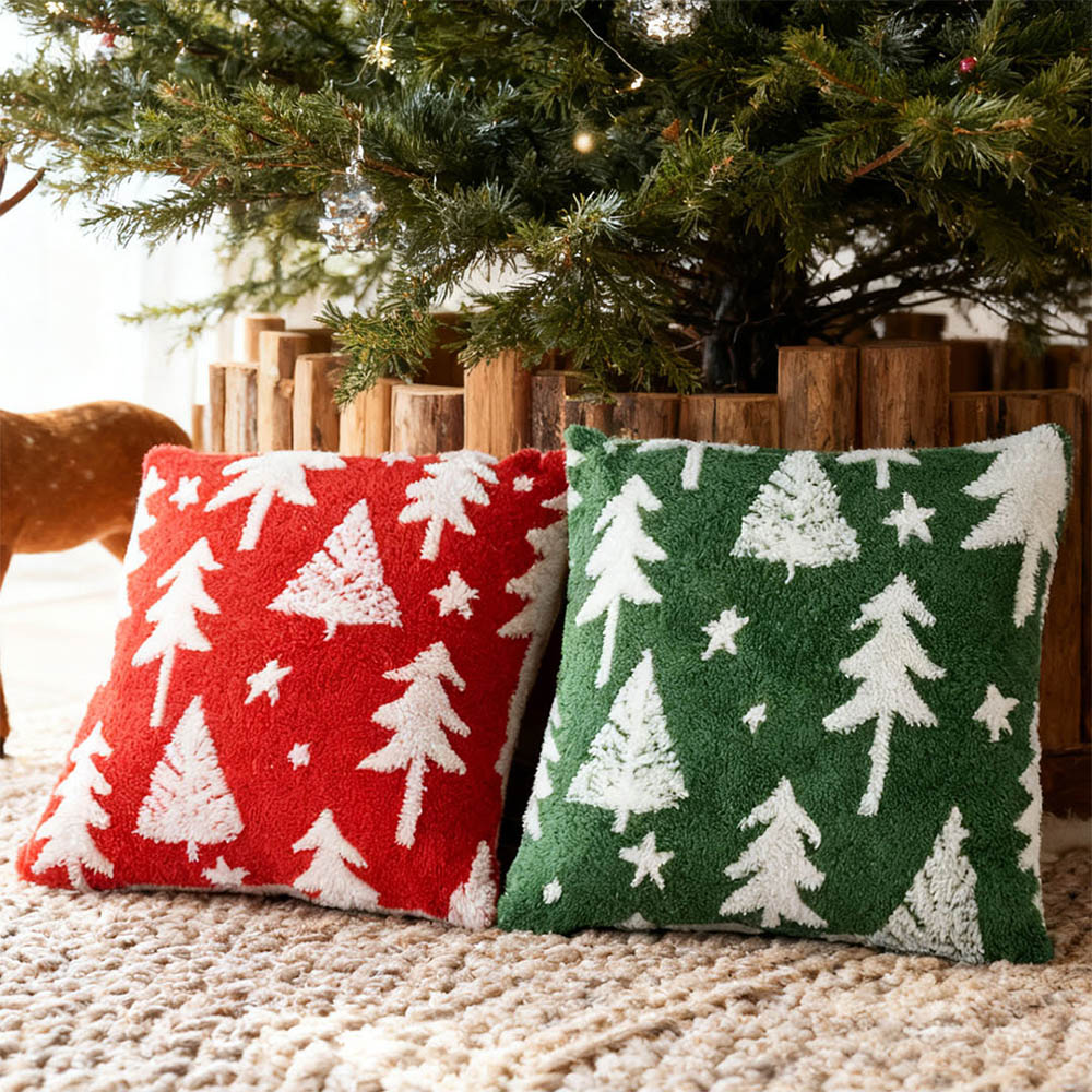 Living and Home 3D Christmas Tree Pattern Plush Throw Pillow 45 x 45cm 2 Pack Image 7