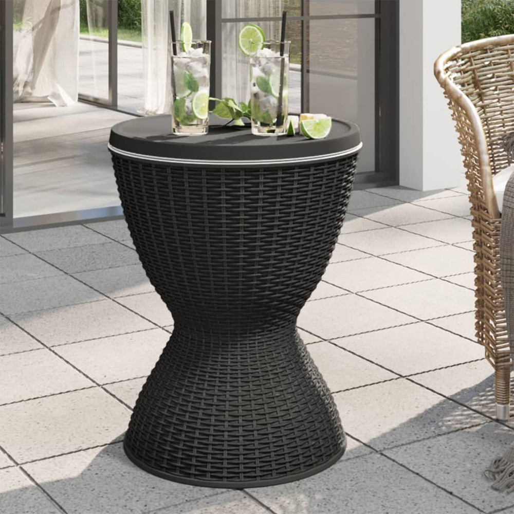 vidaXL Black Rattan Ice Cooler Table Image 2