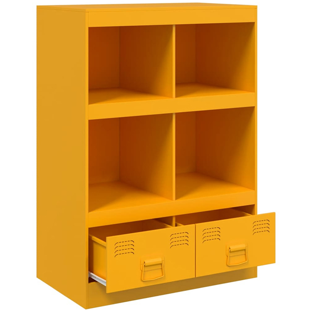 vidaXL 2 Drawer 4 Open Shelf Mustard Yellow Steel Highboard with Metal Handles Image 3