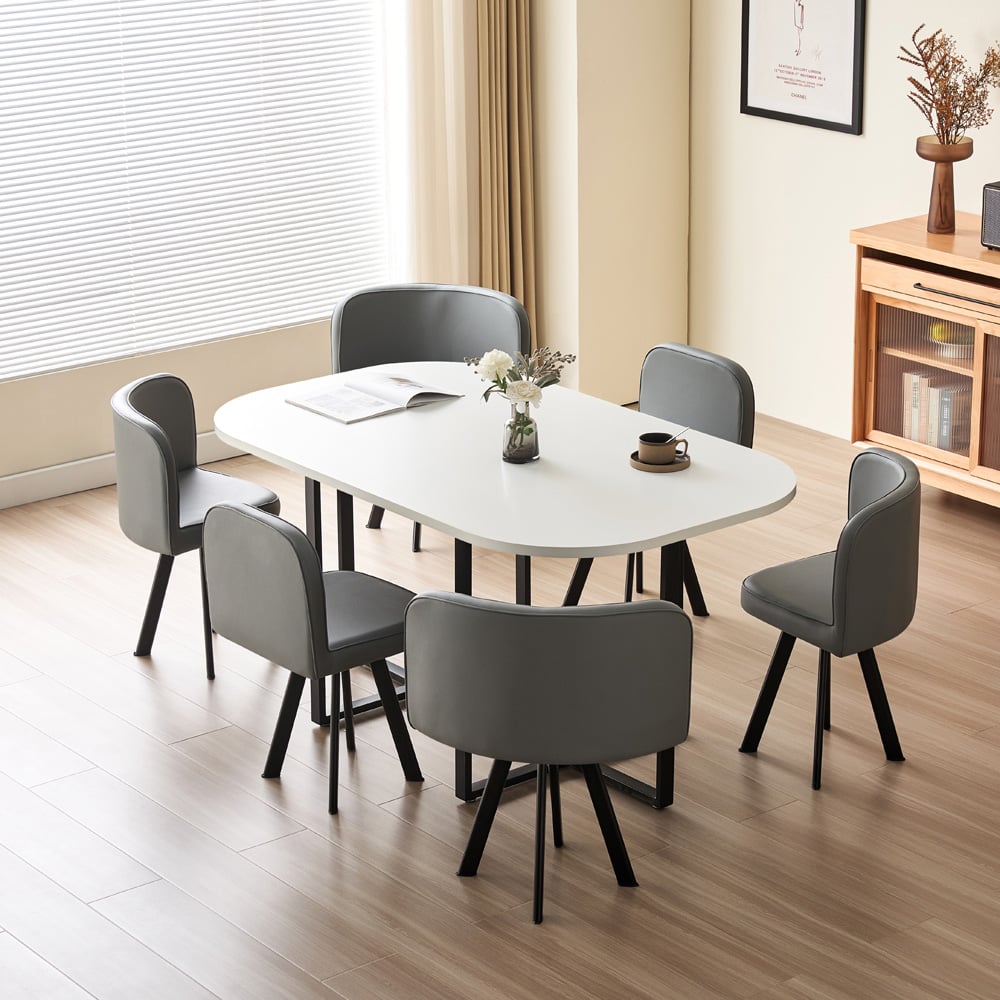 Comfy Living 6 Seater Dining Set White and Grey Image 3
