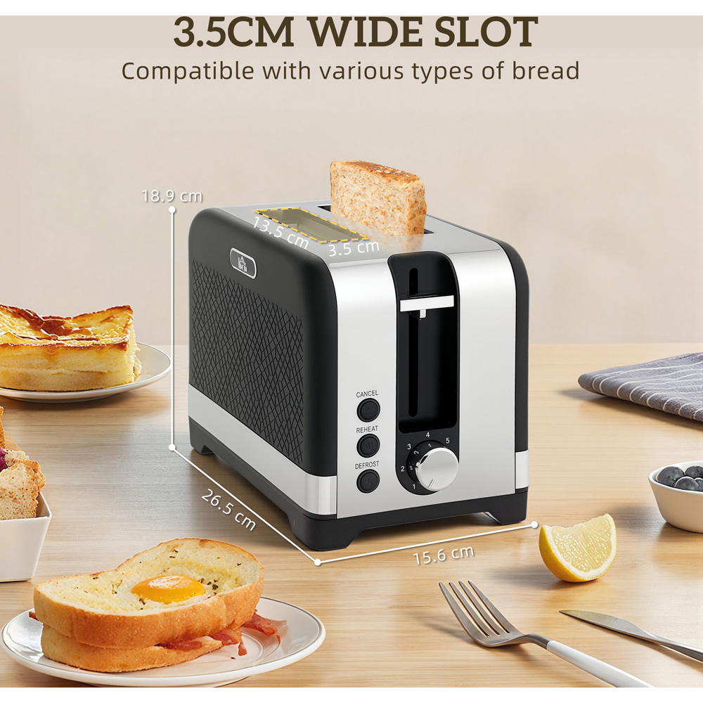 HOMCOM 800-281V70BK Black Rapid Boil 1.7L Kettle and 2 Slice Toaster Set Image 8