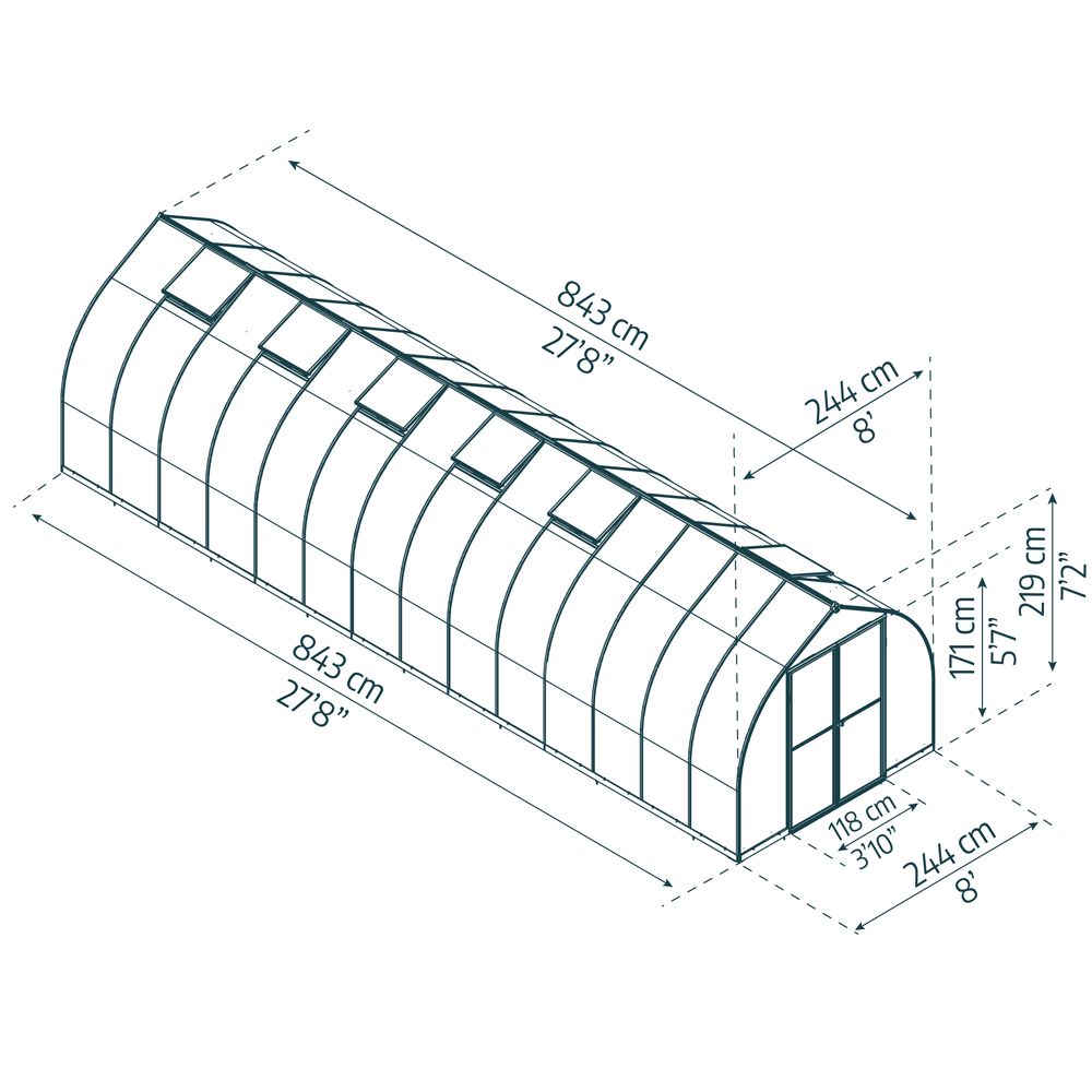 Palram Canopia Bella Silver Polycarbonate 8 x 28ft Greenhouse Image 5
