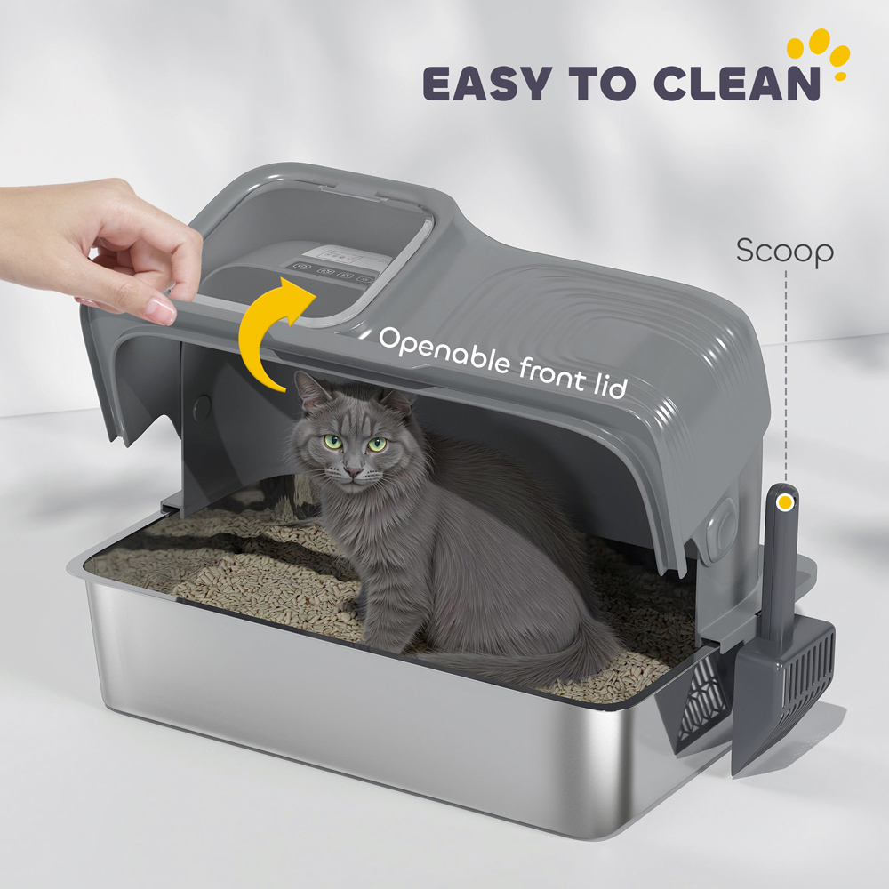 PawHut Grey Stainless Steel Cat Litter Box with Plasma Deodoriser System 65L Image 8