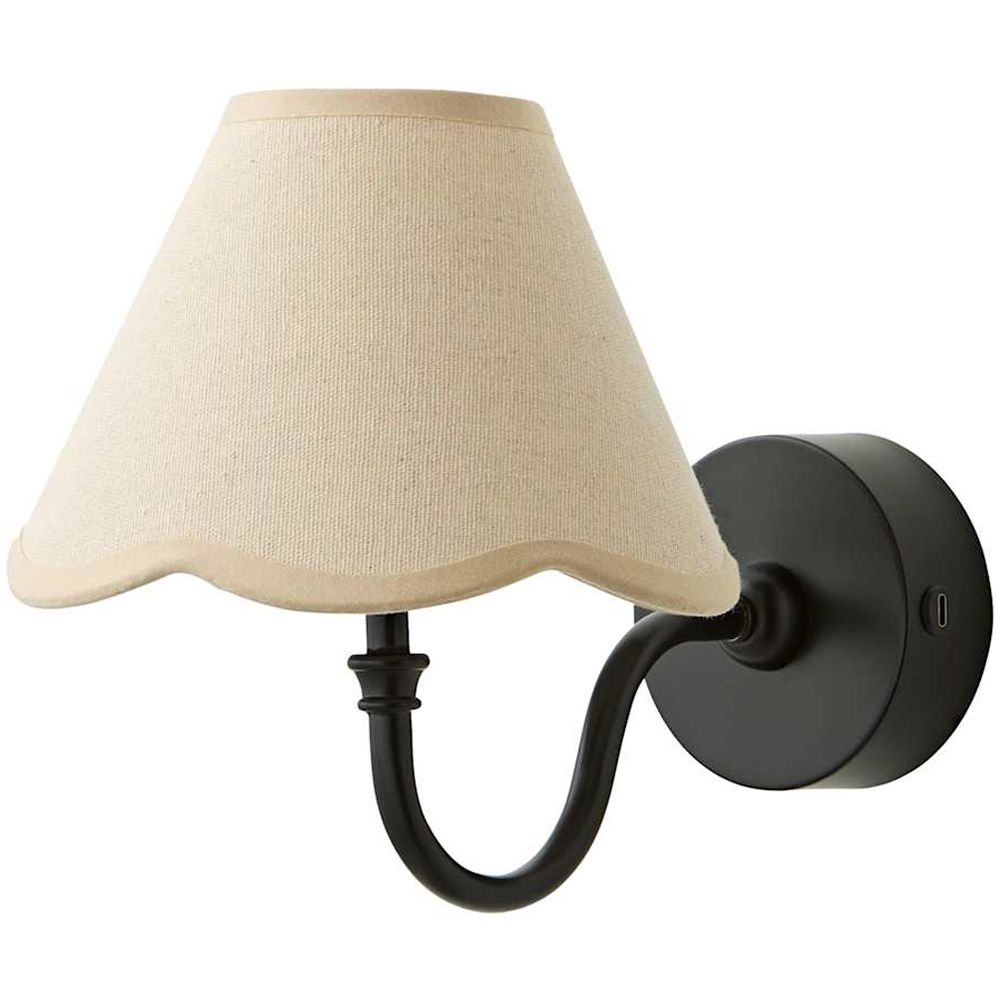 ValueLights Lowe Natural Scallop Flower Shade Black Rechargeable Wall Light with Bulb Image 1
