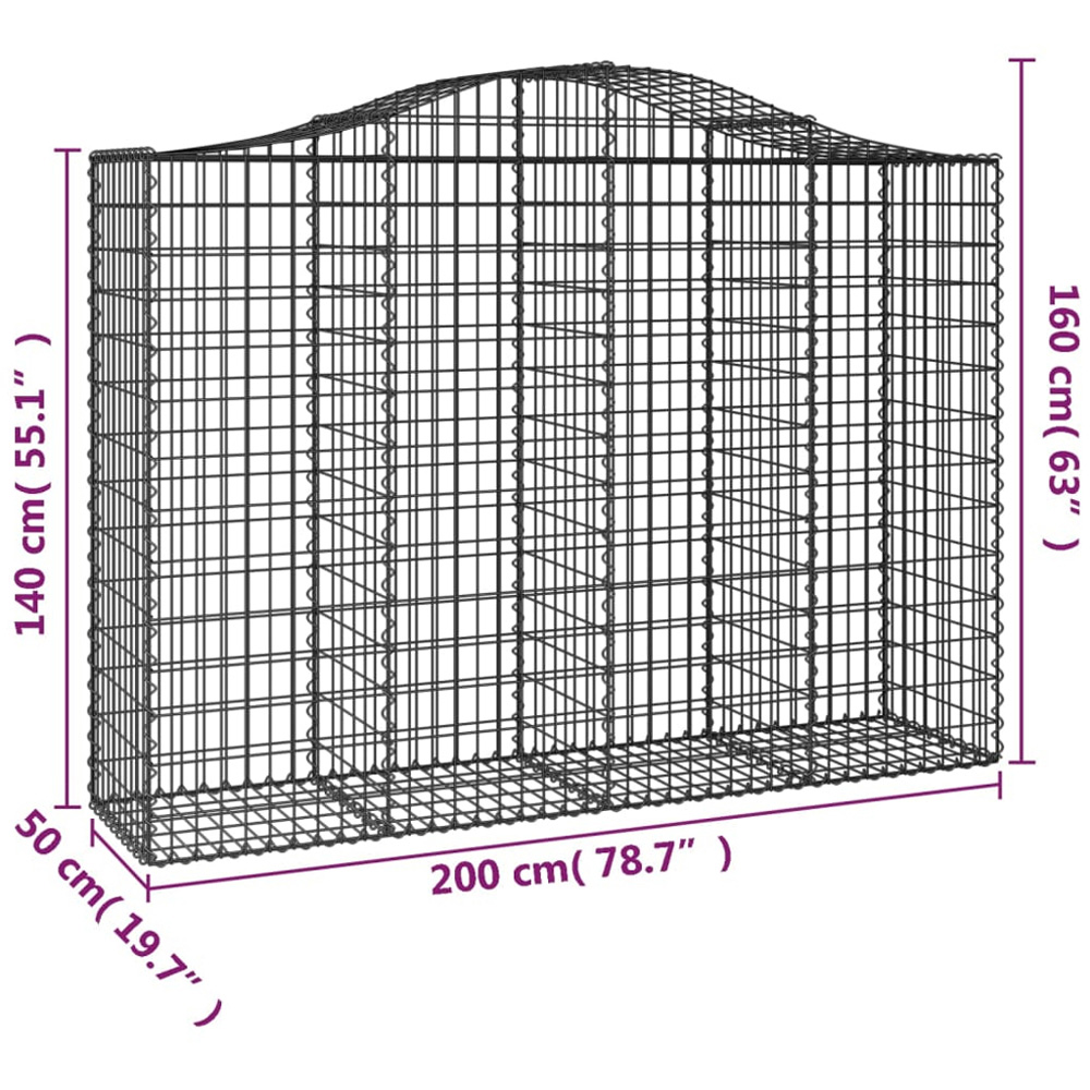vidaXL Silver Galvanised Iron Arched Gabion Basket 200 x 50 x 140/160cm Image 4