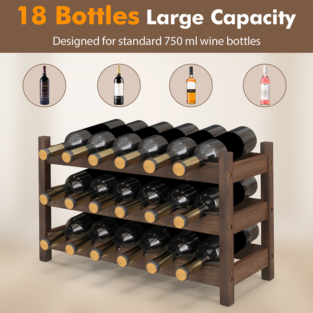 Costway 3 Shelf Coffee Wave Slot Bamboo Wine Rack Image 7