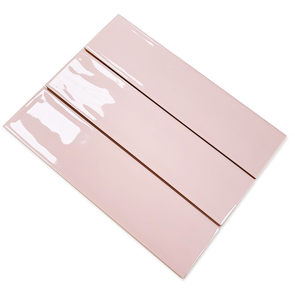 Top Ceramics Pink Gloss Flat Bumpy Metro Ceramic Wall Tile 300 x 75mm Image 3