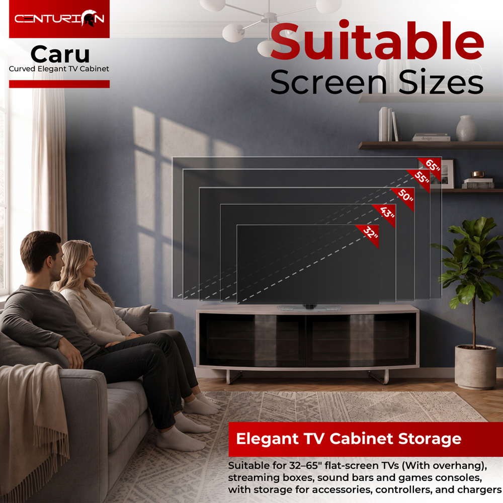 Centurion Caru 2 Door Black Greige D-Shape TV Cabinet for 32-65 inch TV Image 8