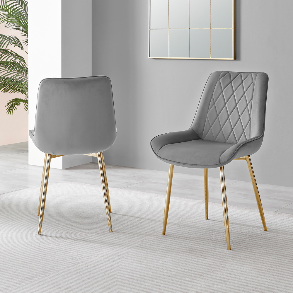 Furniturebox Cesano Set of 2 Grey and Gold Velvet Dining Chair Image 6