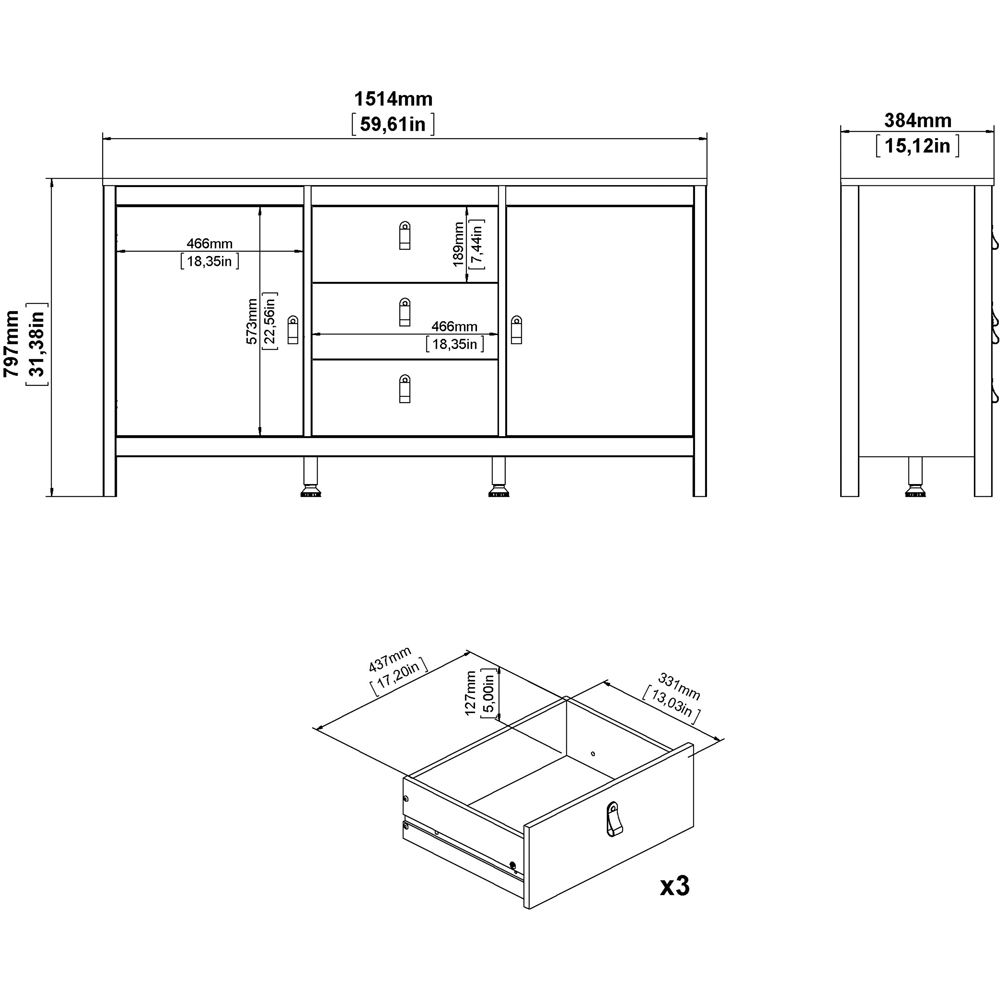 Florence Madrid 2 Door 3 Drawer Cashmere Sideboard Image 9