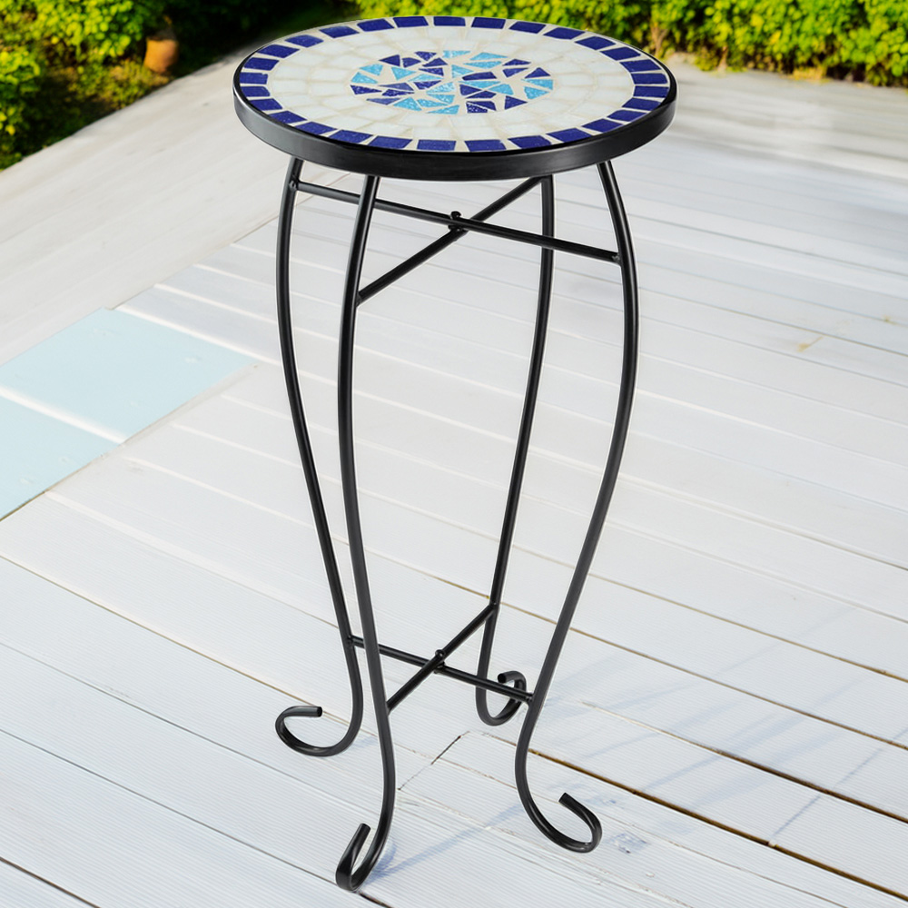 tectake Mosaic White and Blue Balcony Table Image 1