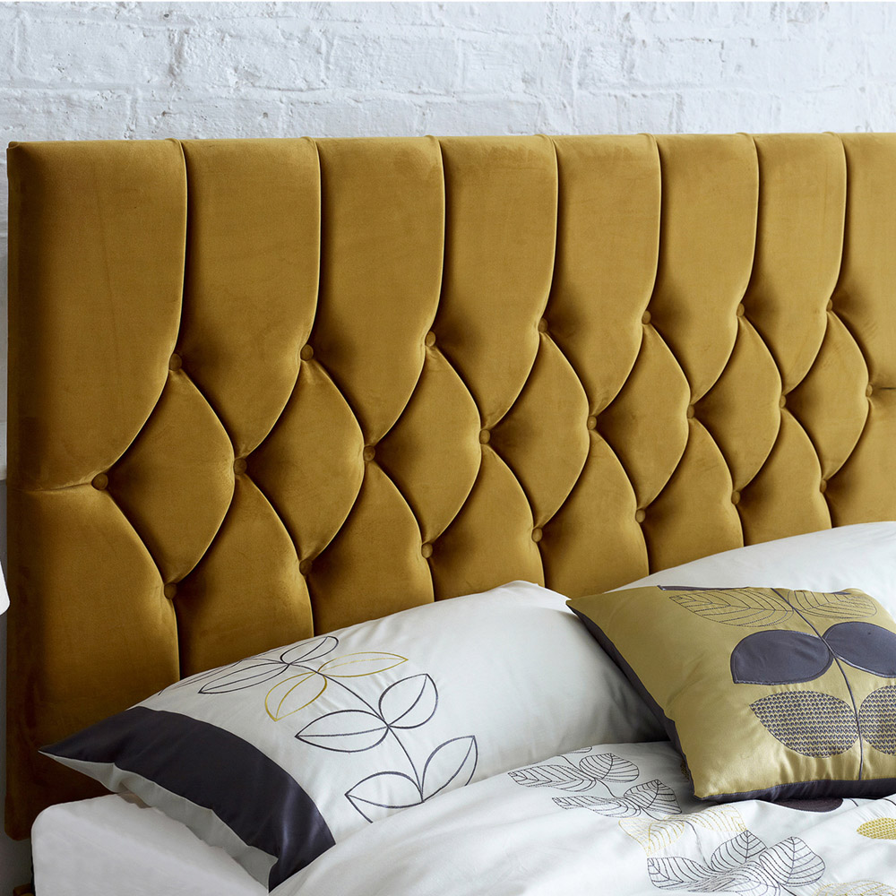 Aspire Furniture Catherine Lansfield Boutique Double Ochre Brushed Velvet Headboard Image 3