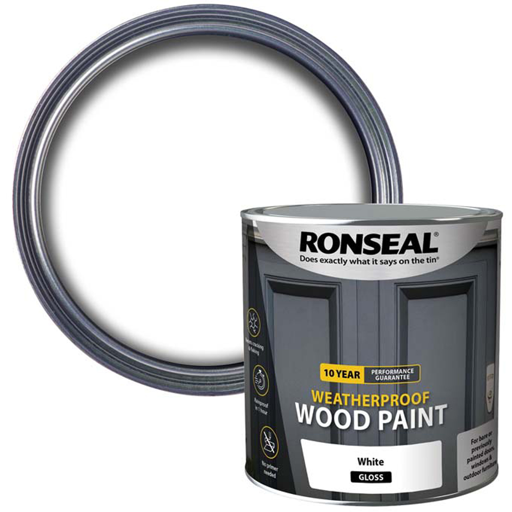 Ronseal 2 in 1 10 Year Weatherproof White Gloss Primer Wood Paint 2.5L Image 1