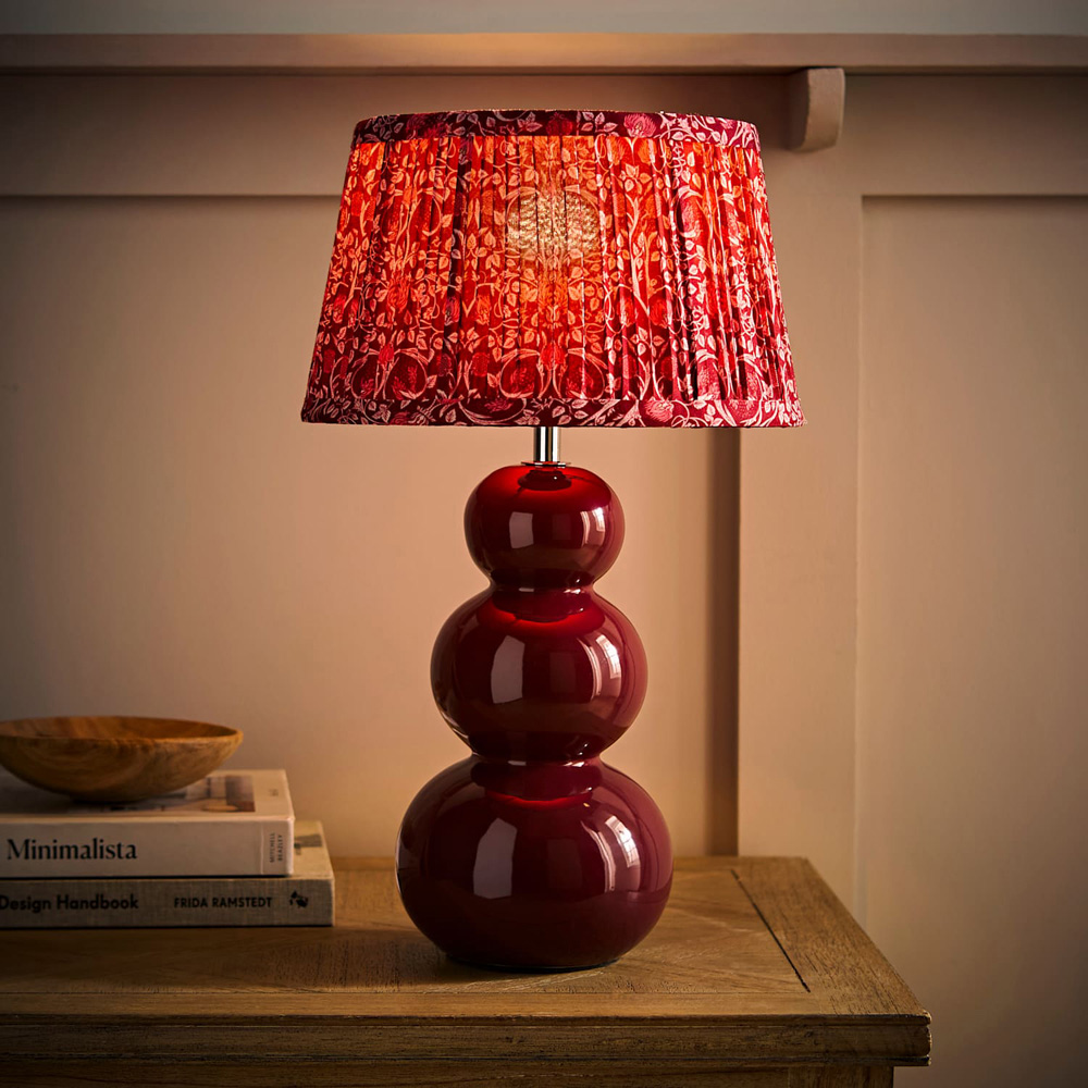ValueLights Edie Burgundy Floral Pleated Shade Bobble Ceramic Table Lamp with Bulb Image 2