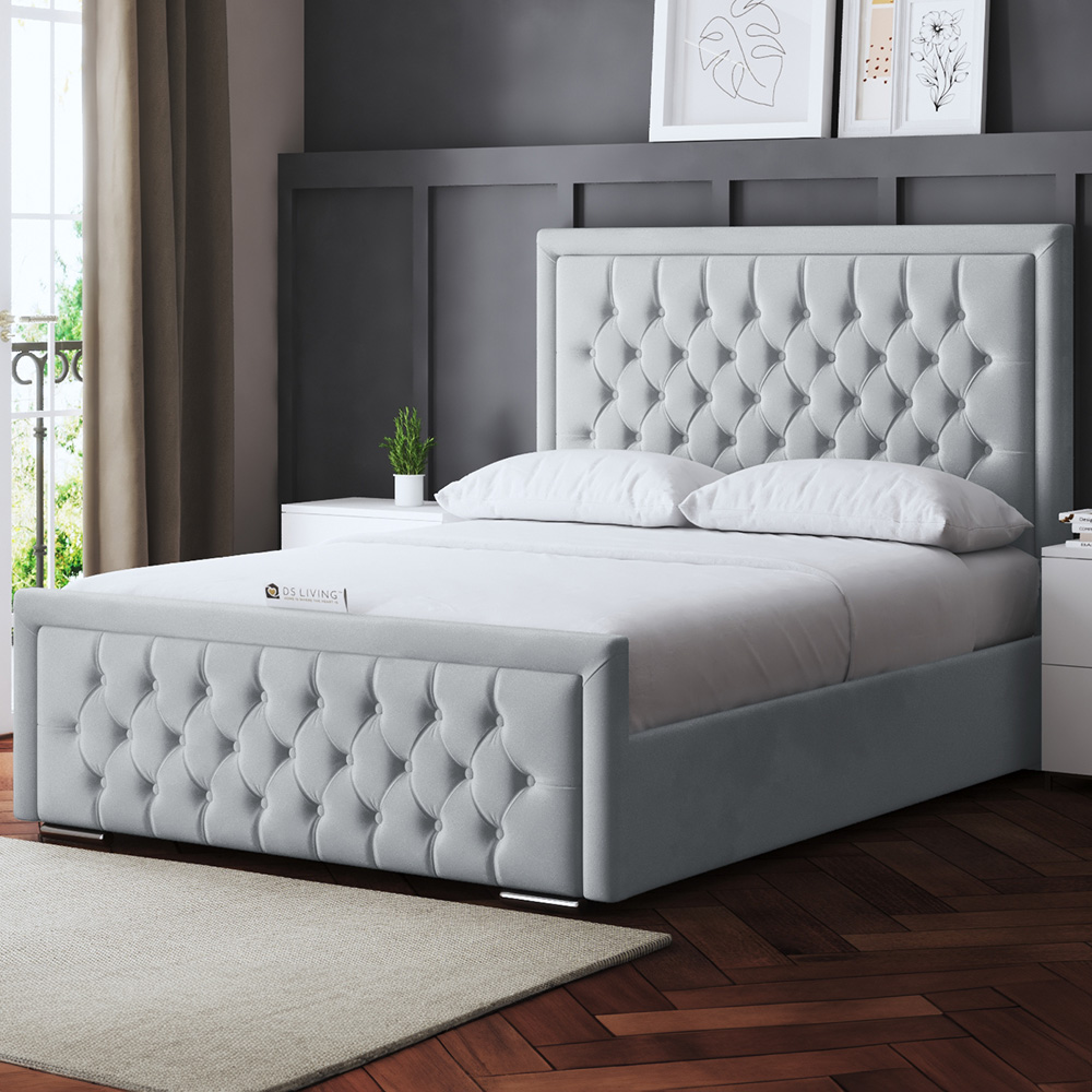 DS Living Allegra Small Double Silver Upholstered Ottoman Bed with Headboard Image 1
