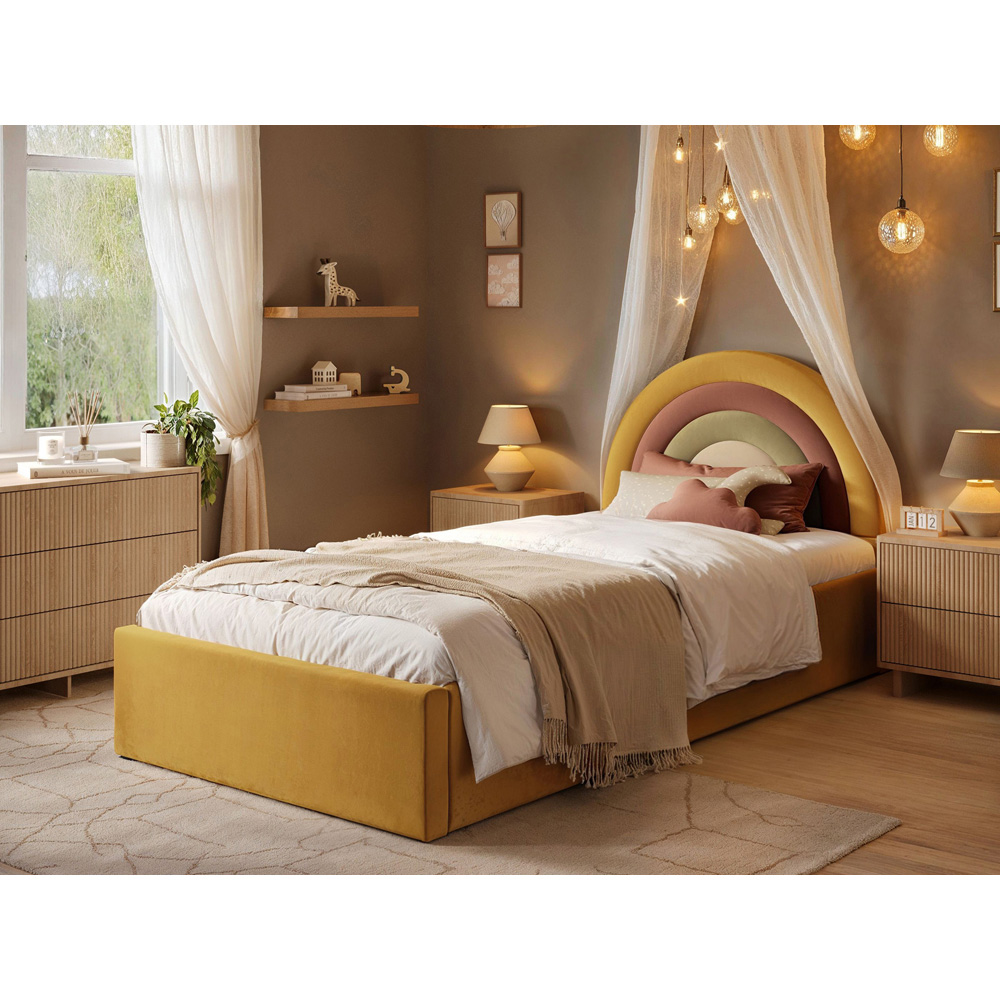 Flair Ava Single Mustard Velvet Lift-Up Ottoman Bed Image 7