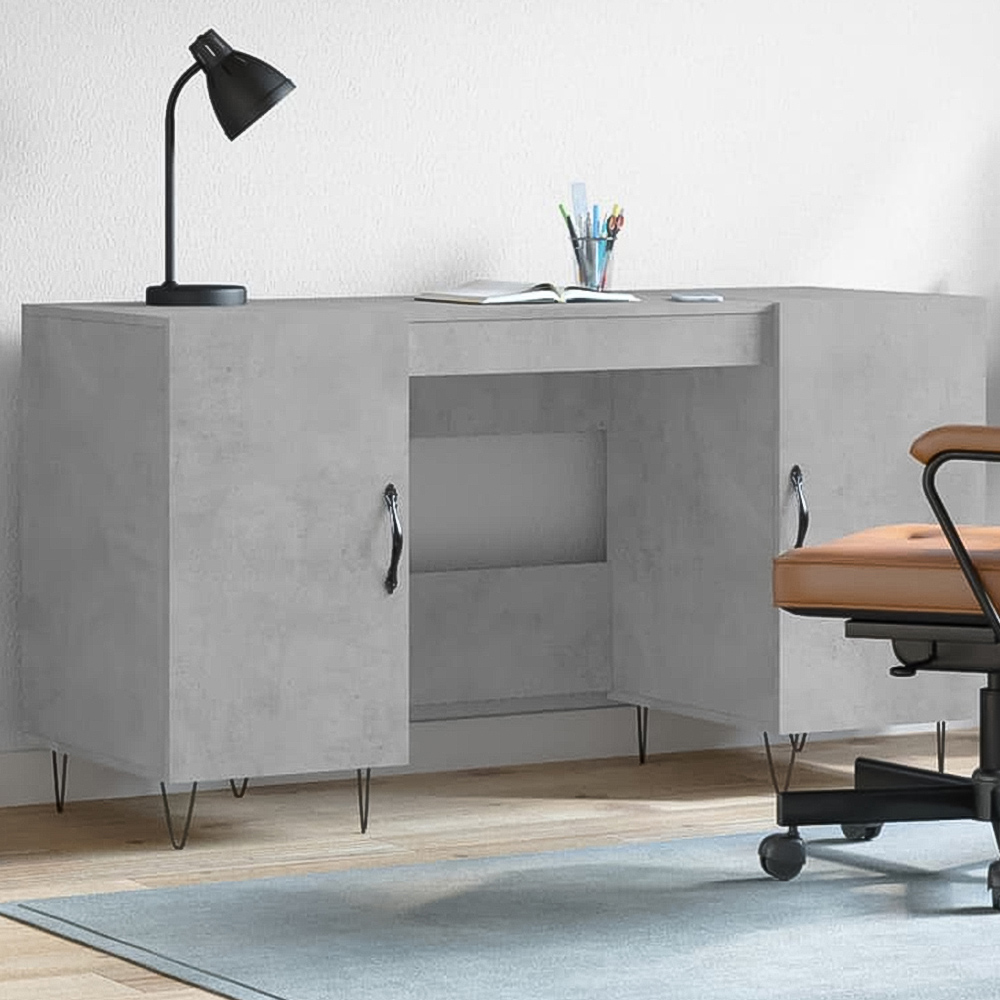 vidaXL 2 Door Computer Desk Concrete Grey Image 1