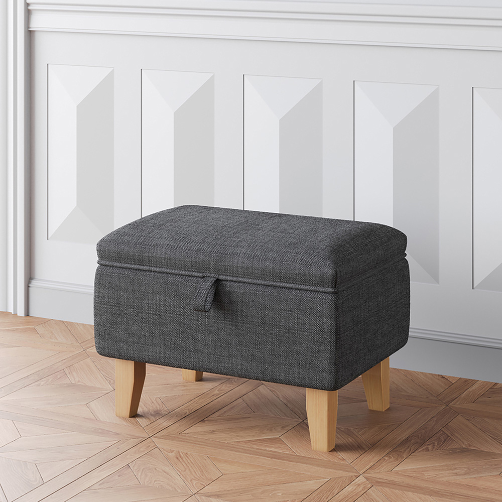 Living and Home Dark Grey Linen Storage Ottoman with Lift-Up Lid Image 8
