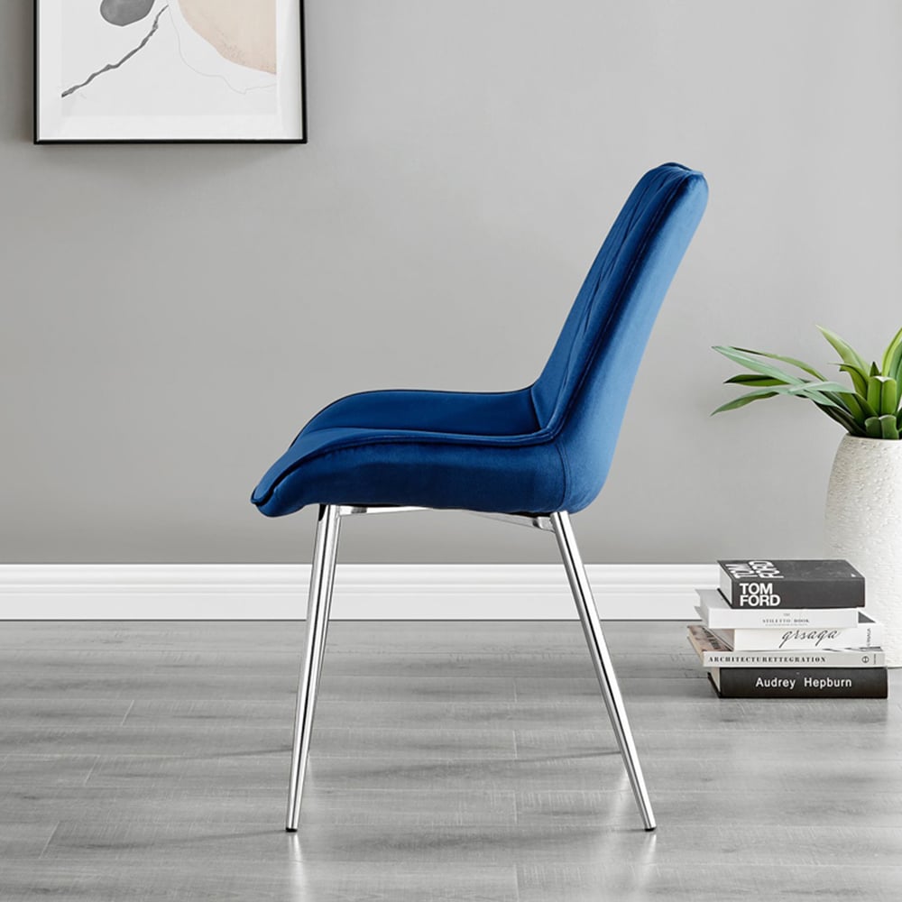 Furniturebox Arona Cesano Marble Effect 6 Seater Dining Set White Chrome and Navy Image 4