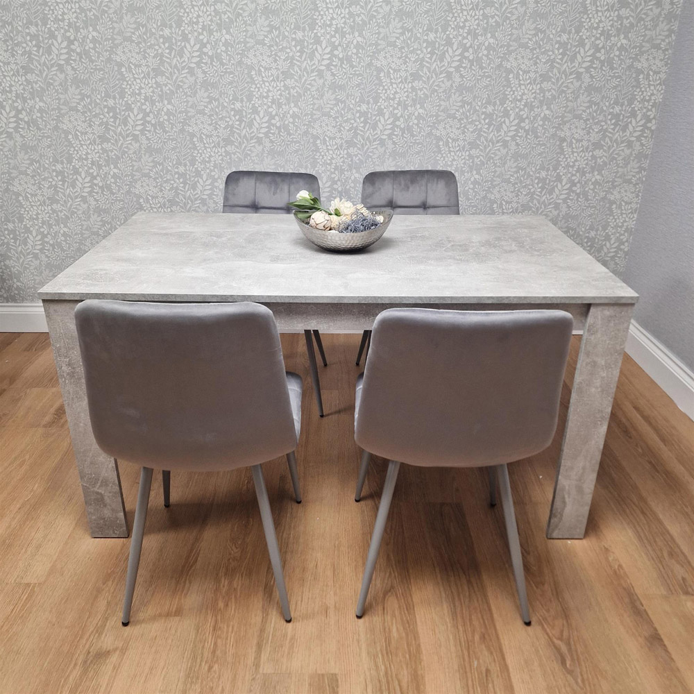 Kosy Koala 4 Seater Grey Stone Effect Velvet Dining Set Image 6