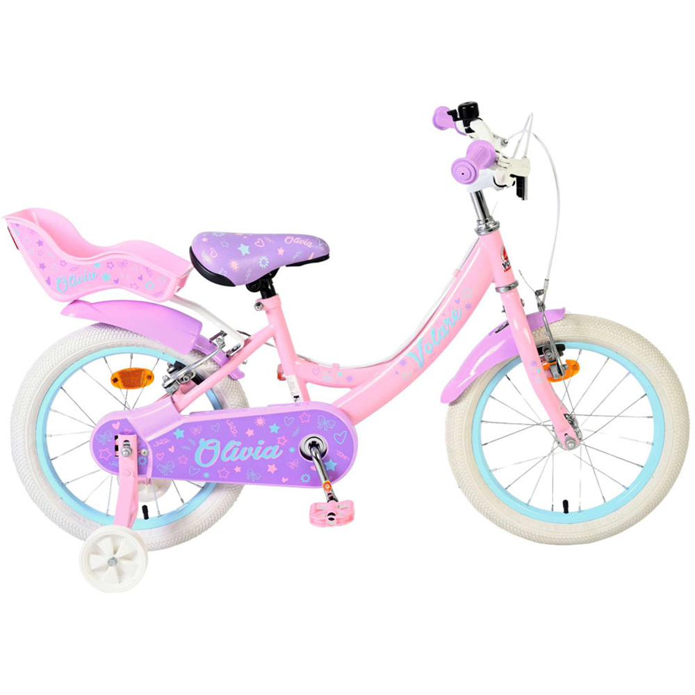 Volare Olivia Kids 16 inch Pink and Purple Bike with Stabilisers and Doll Seat Image 5
