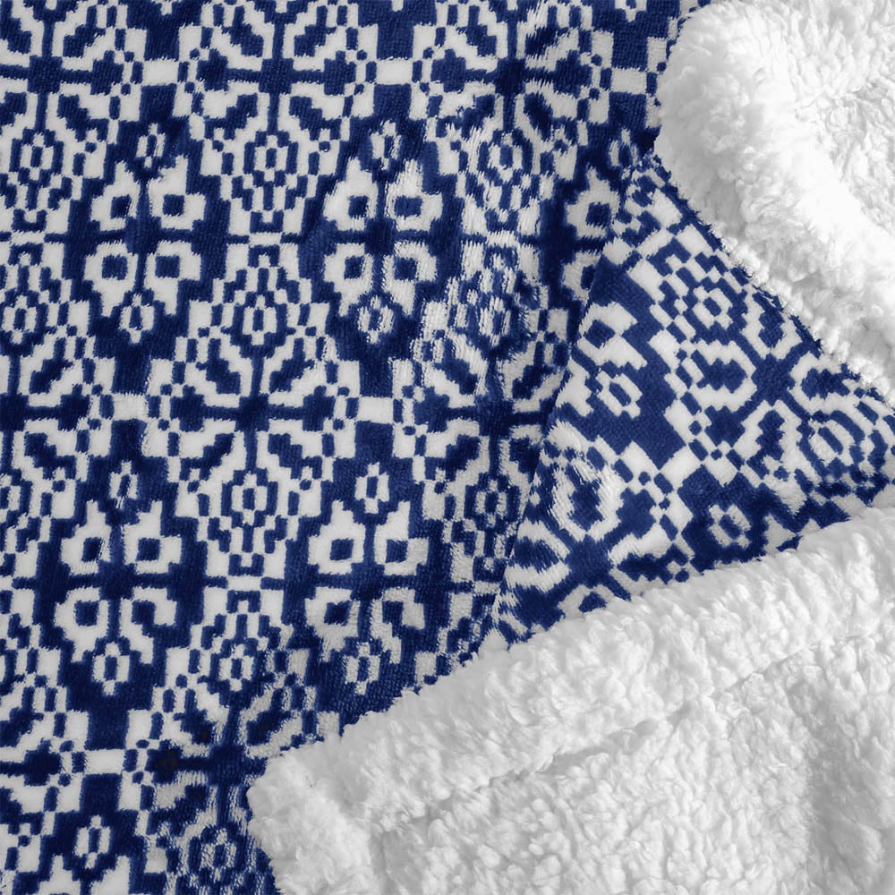 Velosso Navy Aztec Sherpa Backed Throw 130 x 180cm Image 3