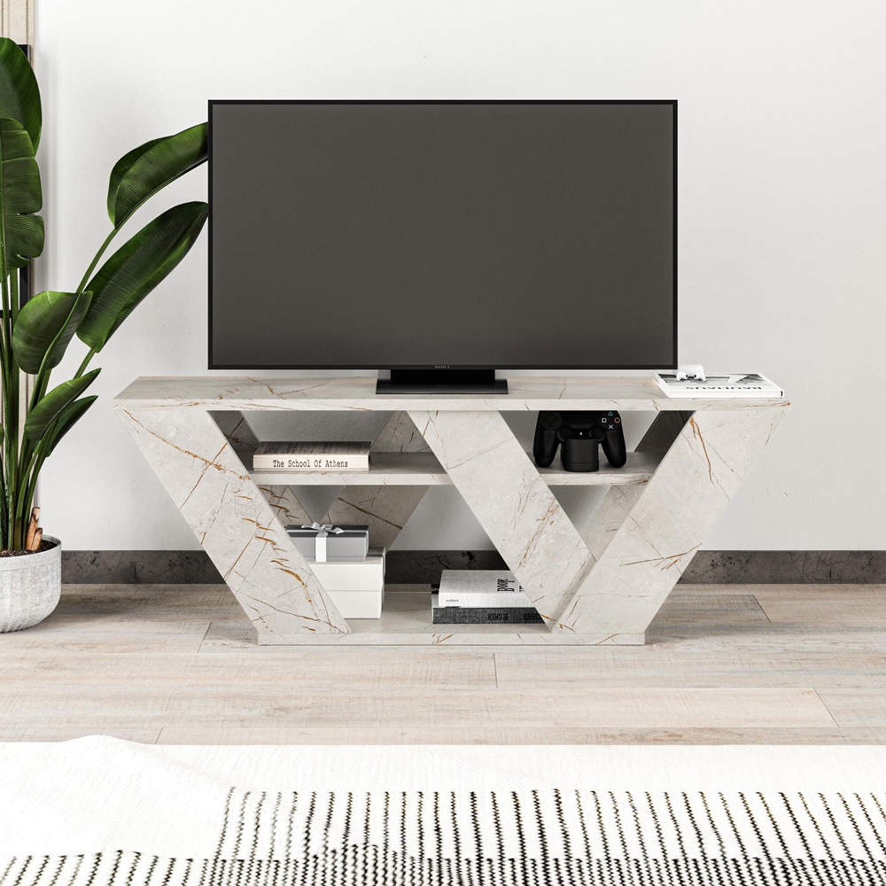 Decortie Pipralla 2 Shelf Gold Marble Effect Modern TV Unit Image 5