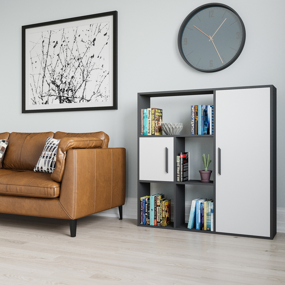 Decorotika Ridge 2 Door 4 Shelf Anthracite and White Bookcase Image 4