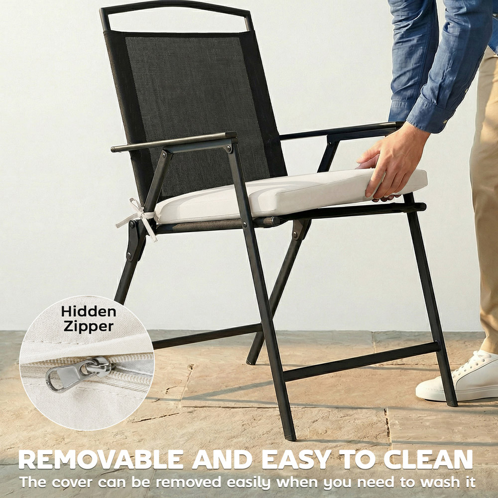 Outsunny Cream White Seat Cushion with Machine Washable Cover 46 x 42cm 6 Pack Image 7