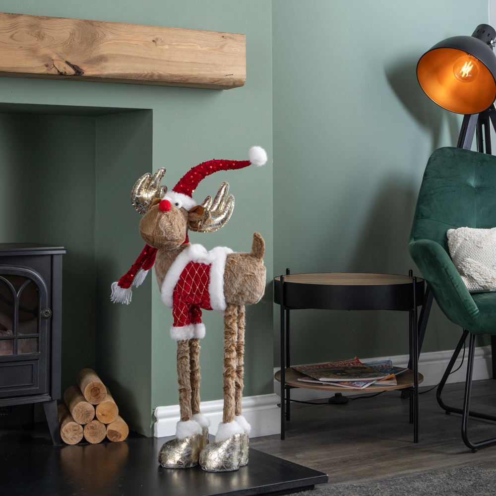 Samuel Alexander Golden Tall Plush Rudolph Christmas Decoration with Extendable Legs 91cm Image 8