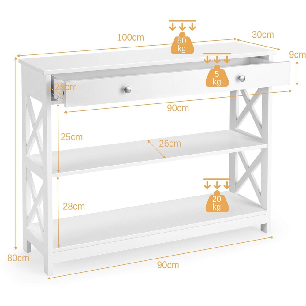 Costway Single Drawer 2 Shelf White Console Table Image 9