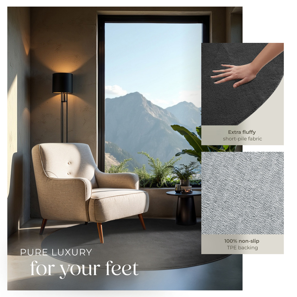 tectake Zonelle Anthracite Short Pile Ultra Soft Rug 120 x 120cm Image 4