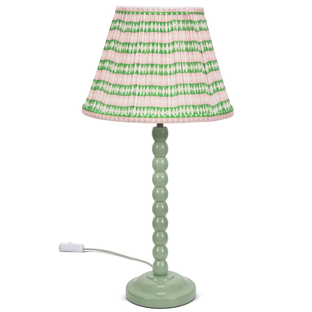 ValueLights Bobbins Pink Aztec Shade Sage Green LED Table Lamp Wilko