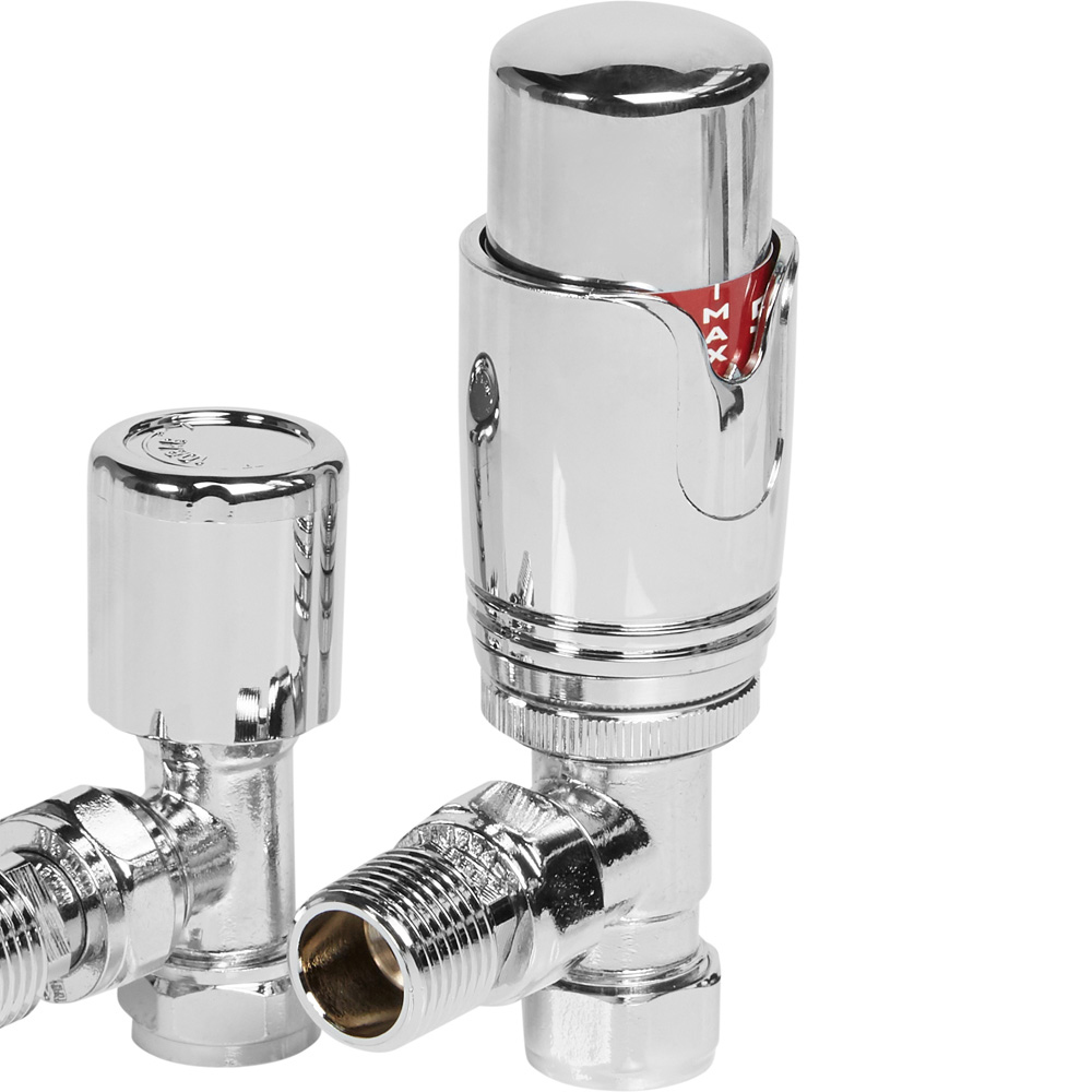 Towelrads Chrome Angled TRV and Lockshield Set 15mm x 1/2inch Image 3
