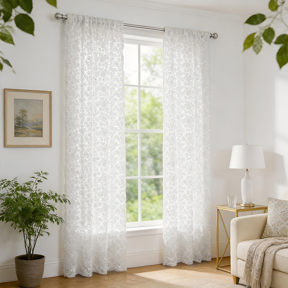 Living and Home Floral Lace Curtains 125 x 150cm Image 7