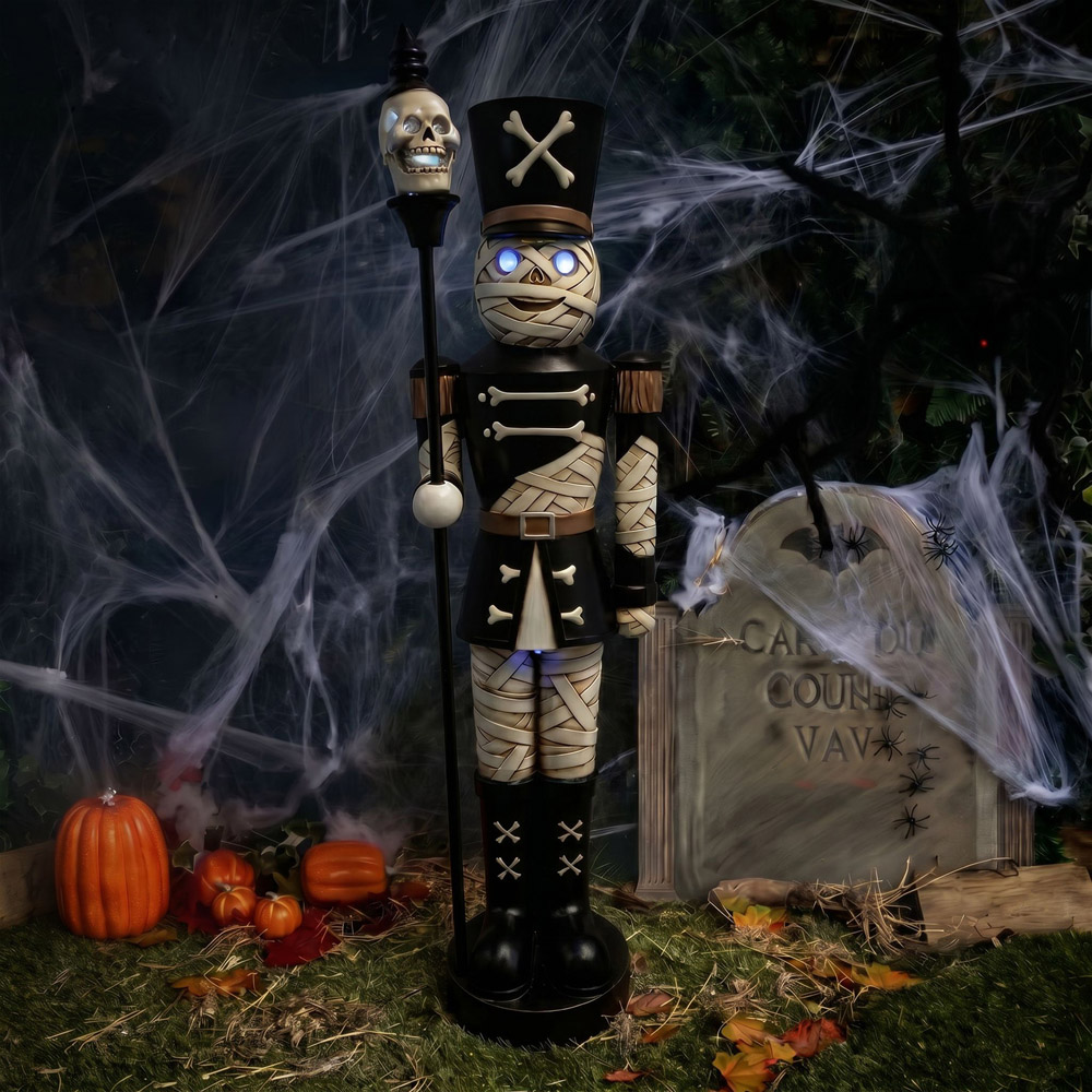 wilko Multicolour LED Halloween Mummy Nutcracker with Skull Staff 4ft Image 2