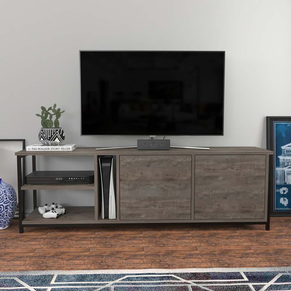 Decorotika Primrose 2 Door 3 Shelf Black Wenge TV Stand for 72 inch TV Image 4