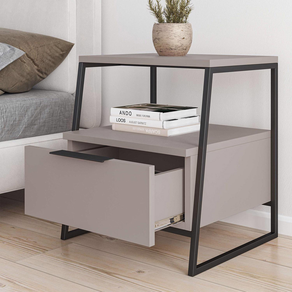 FWStyle Pal Single Drawer Mocha Grey Modern Bedside Table Image 4