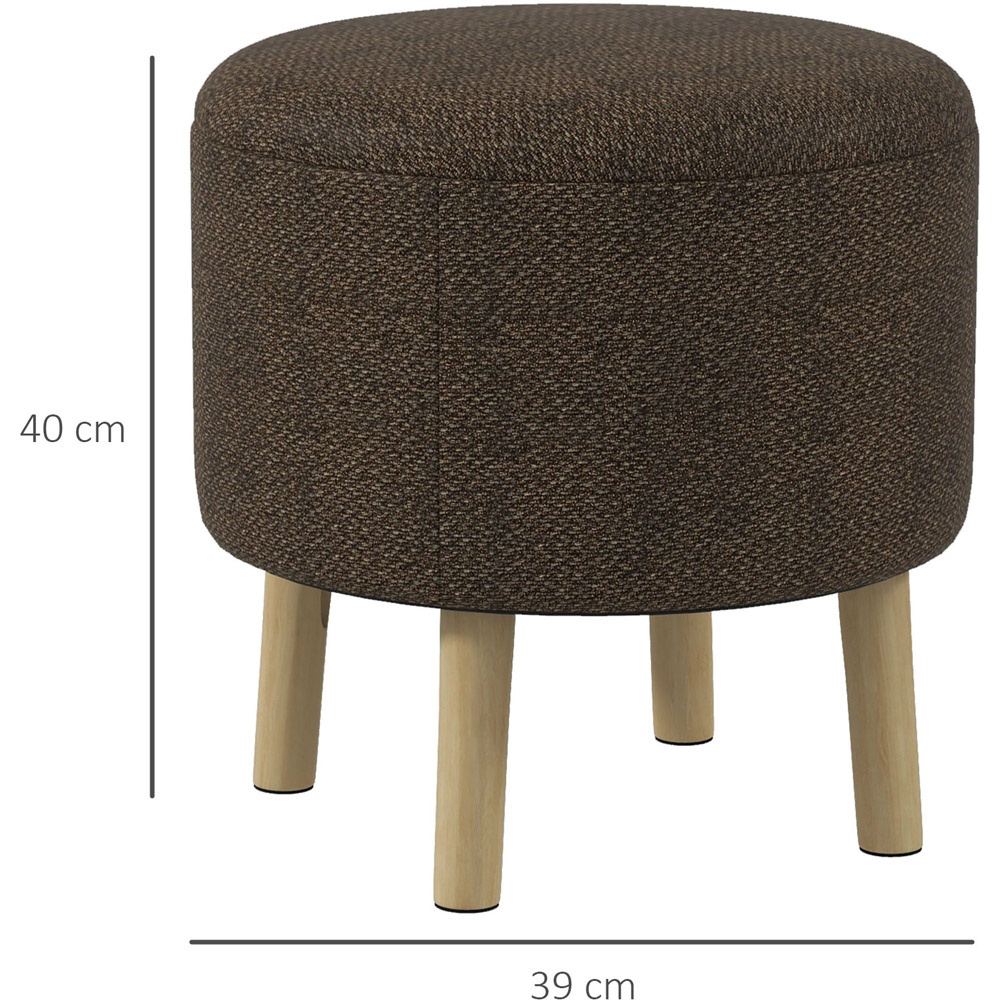 Portland Brown Round Linen Upholstered Ottoman Stool with Storage Image 7