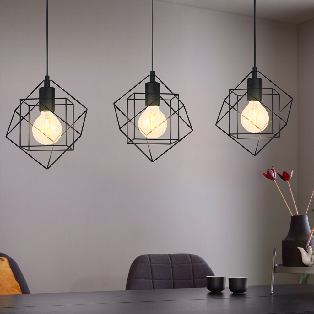 EGLO Straiton 3 Light Black Steel Geometric Pendant Lampshade Image 2