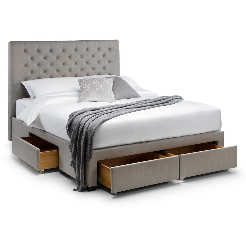 Julian Bowen Wilton Double Deep Button Grey Linen Bed Frame with Underbed Drawers Image 3