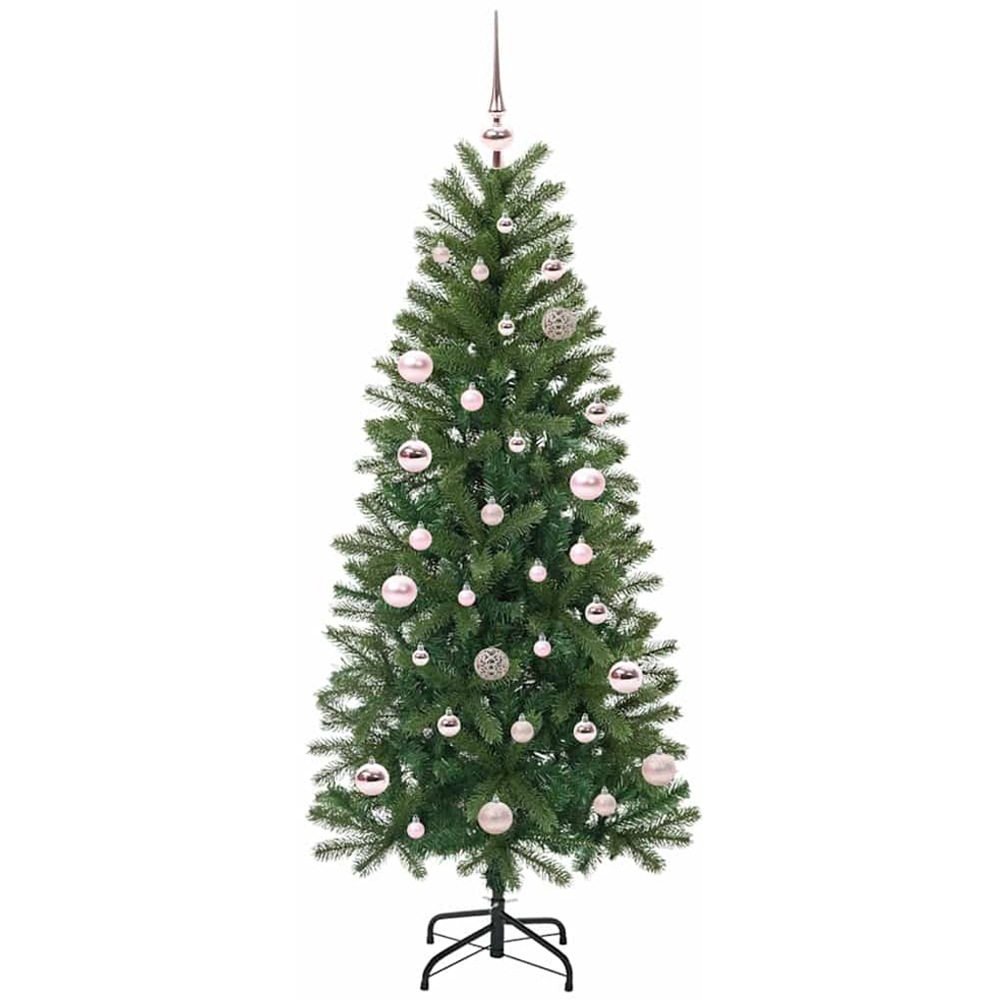 vidaXL Pre-Lit Pink Baubles Green Artificial Christmas Tree 5ft Image 2