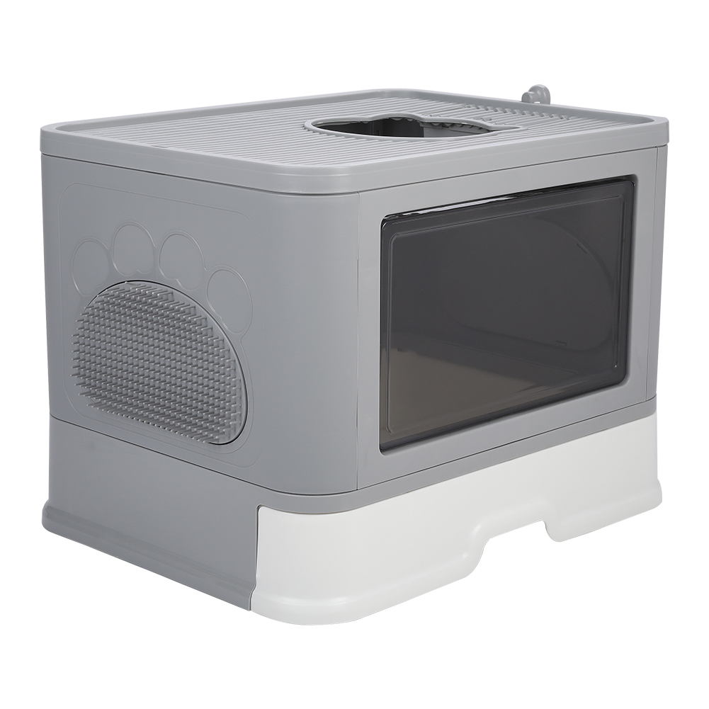 Living and Home Grey Airtight Foldable Cat Litter Box with Scoop Image 2