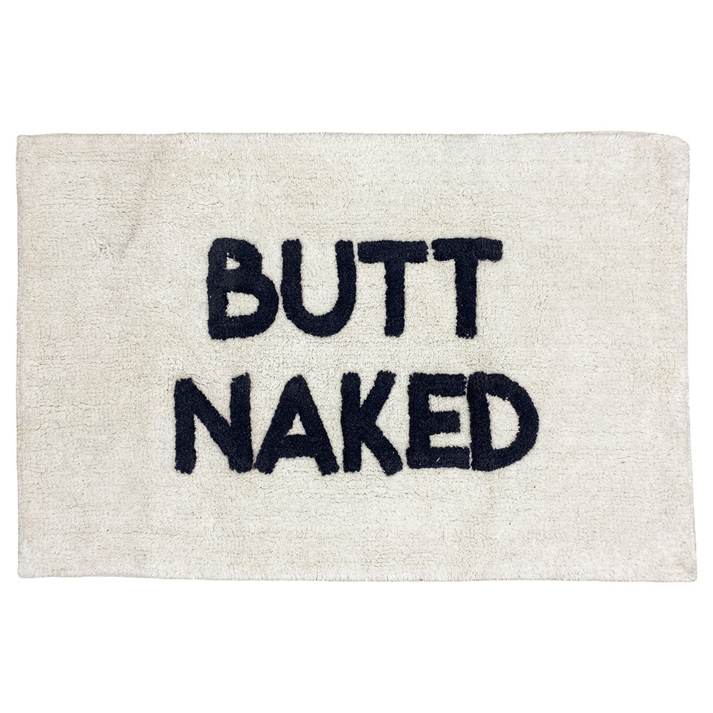 furn. Butt Naked Cotton Anti-Slip Cream and Charcoal Bath Mat Image 1