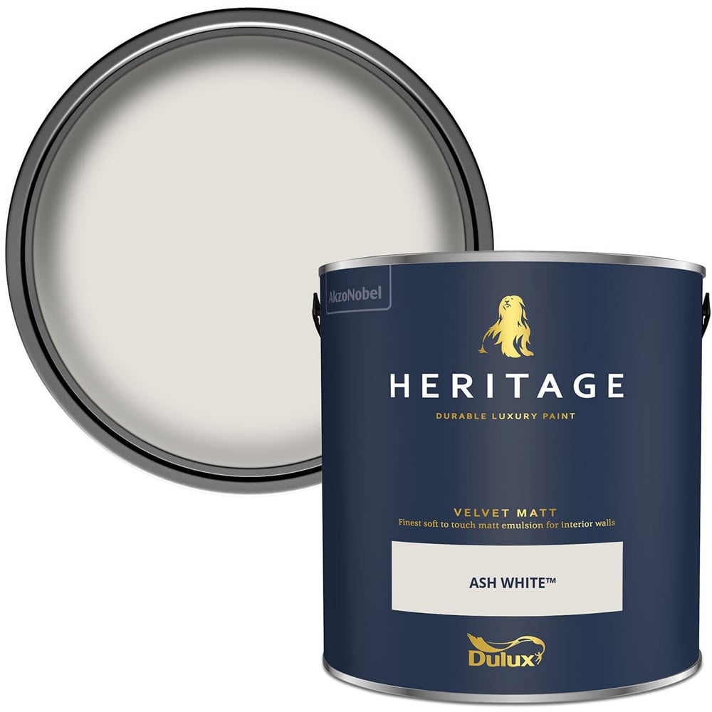 Dulux Heritage Walls and Ceilings Ash White Velvet Matt Emulsion Paint 2.5L Image 1